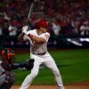 Philadelphia Phillies JT Realmuto at bat against Astros in Game 3 of the 2022 World Series