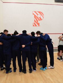 Trinity College & Princeton University Squash Teams Huddle